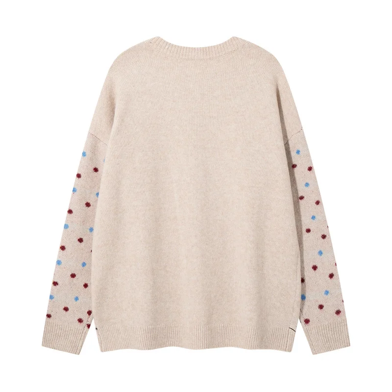 MAQVOB 고품질 EU US 사이즈 귀여운 자카드 크루넥 스웨터 유니섹스 가을 겨울 루즈핏 다용도 니트웨어