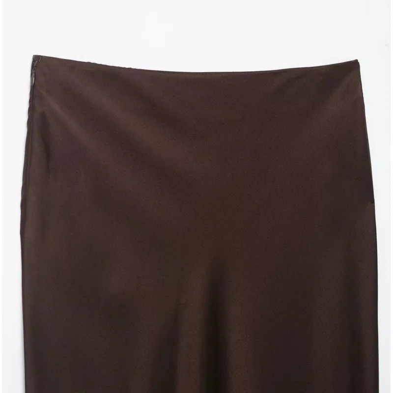 Gonna lunga in raso di pizzo da donna Primavera Autunno Gonna longuette a vita alta moda elegante Gonne da festa vintage con spacco frontale femminile casual