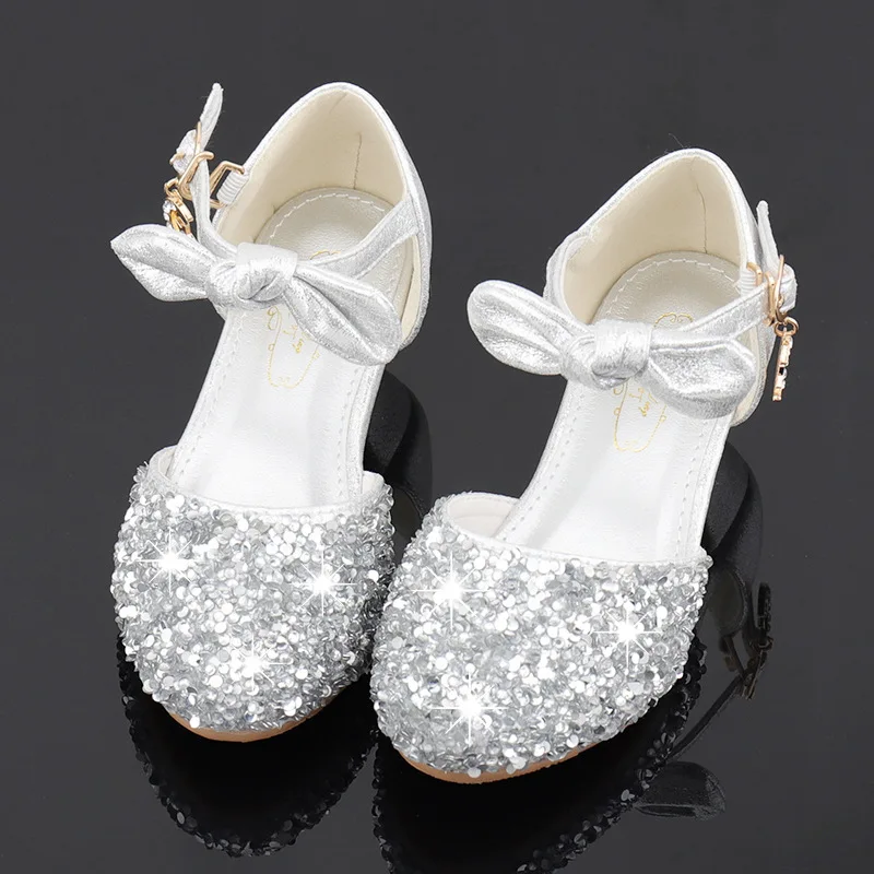 

New Children's High Heels Students Classic Bowknot Performance Latin Dance Kids Shoes Wedding Dress Girls Sandals Princess Shoes