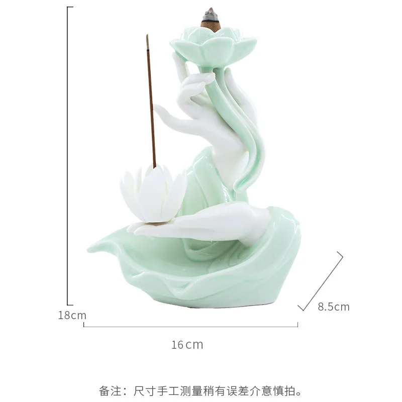 

Creative Celadon Backflow Ornament Incense Smoke Viewing Burner Buddha Hand Lotus Heart Special Price