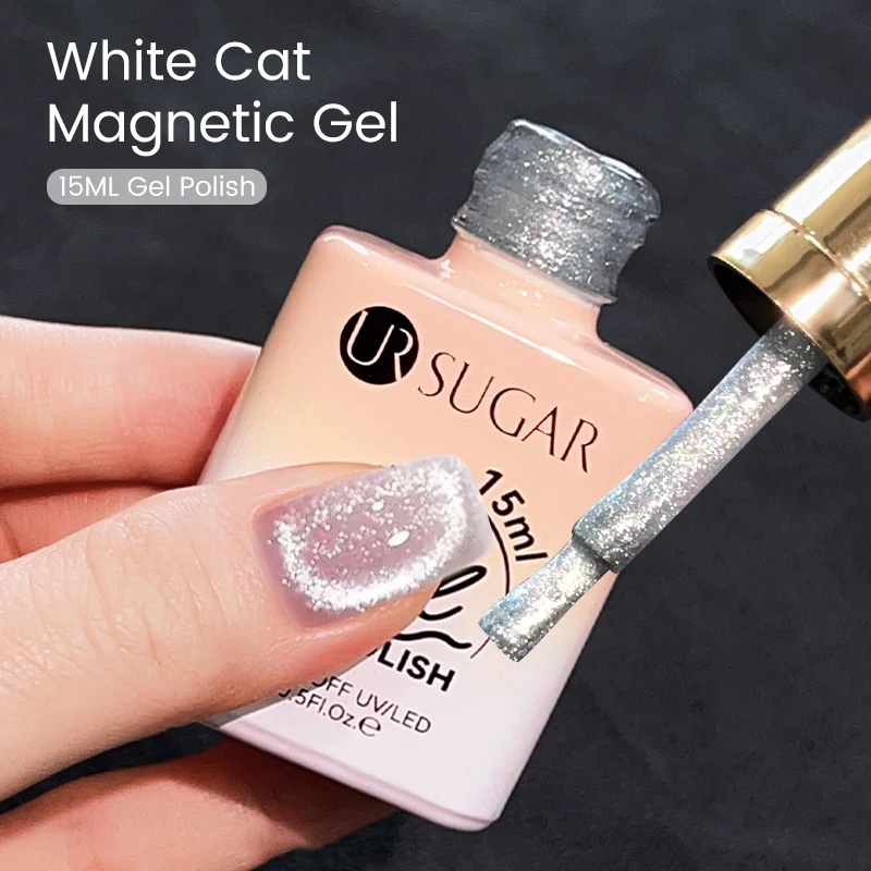 UR SUGAR 15ml White Cat Magnetic Gel Sparkling Sliver Glitter Light Semi Permanent Nail Polish Soak Off Varnish UV Gel Nail Art