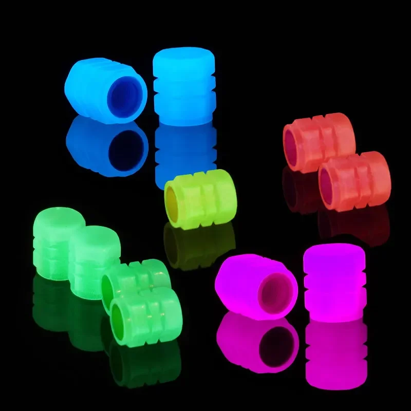 8pcs Luminous Tire Valve Caps Motorcycle Bike Wheel Universal Tube Tyre Bicycle Valve Cap Fluorescent Night Decor ABS