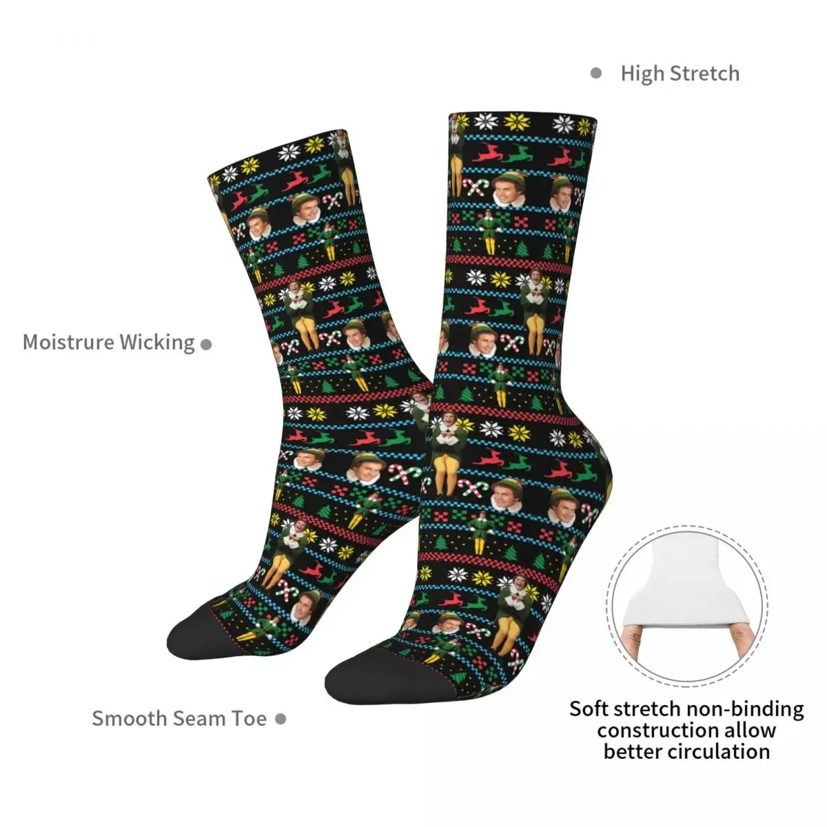 Buddy The Elf Ugly Christmas Sweater Xmas Movie Will Ferrell Socks High Quality Stockings All Season Long Socks Accessories