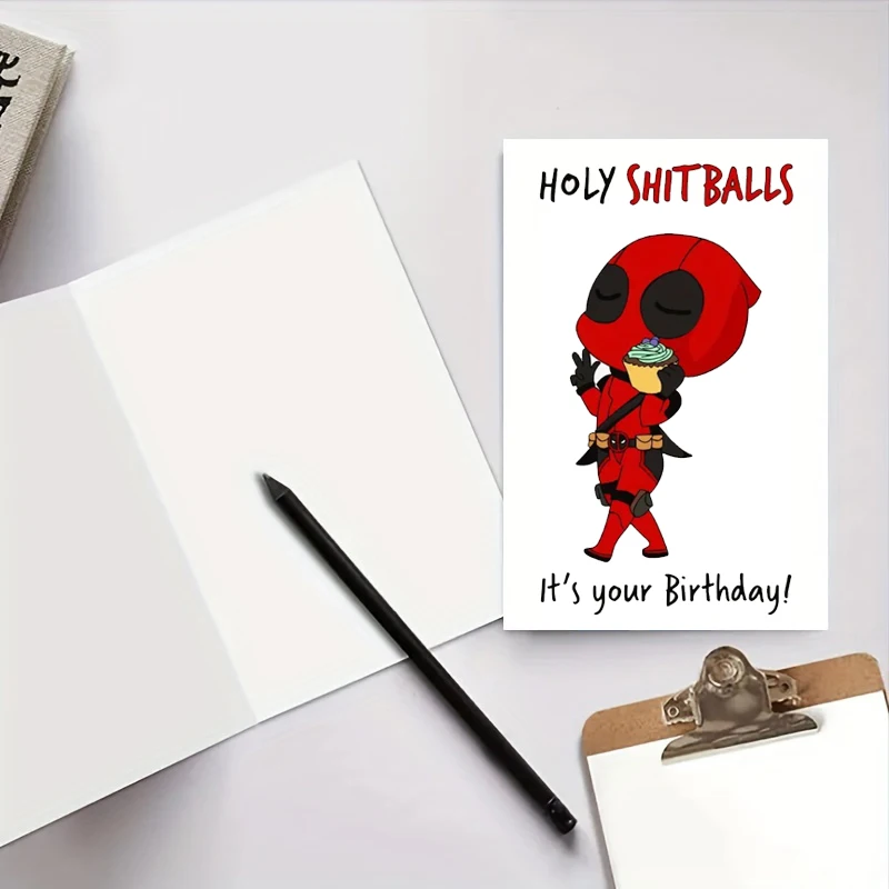 1PC Fun Deadpool Birthday Blessing Card, Give To Friends, Comes With Envelope, Fun Birthday Gift Greeting Card