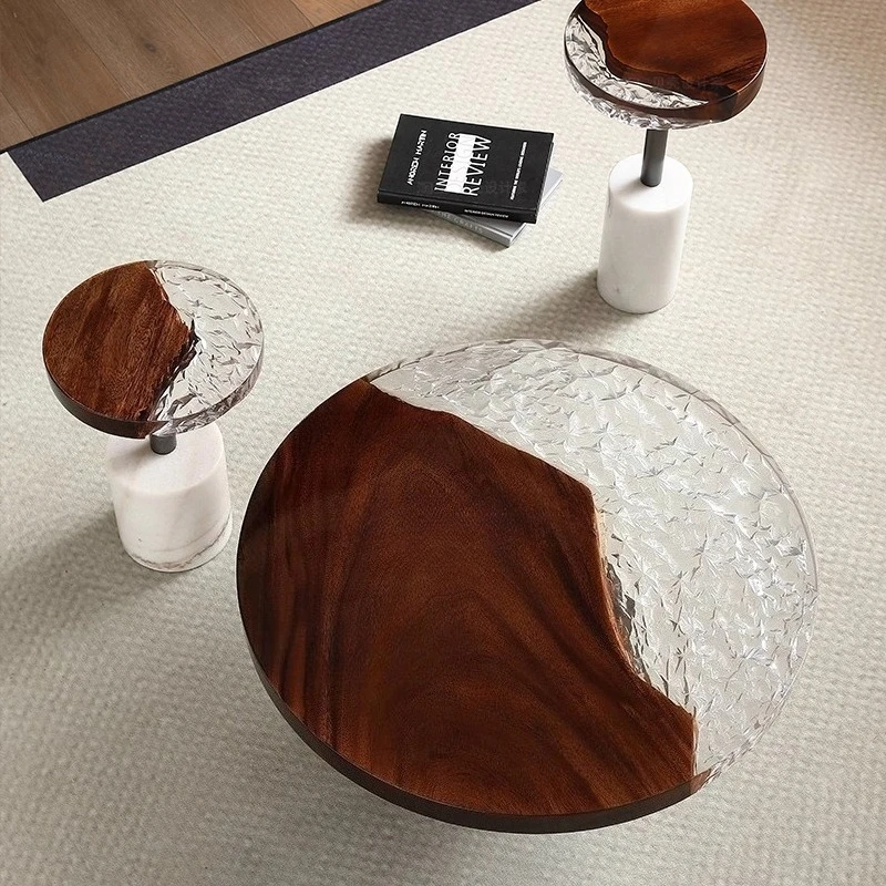 z*-Solid Wood Round Coffee Table Walnut Wood Furniture LivingRoom Table Charm Minimalism Art Natural Marble Tables High-end