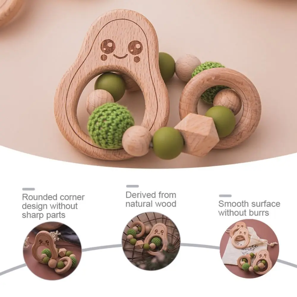 Dummy Clips Pacifier Holder Clips Avocado Wood Baby Pacifier Chain Non-toxic Odor Free Baby Teether Toys Straps Toddler