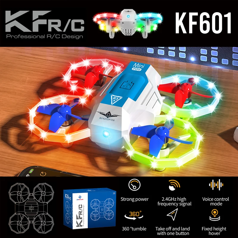

KFRC KF601/H33 Mini RC Drone 360° Tumble Quadcopter with Voice Controll Lighting 2.4G Remote Control Aircraft Toys For Kids Gift