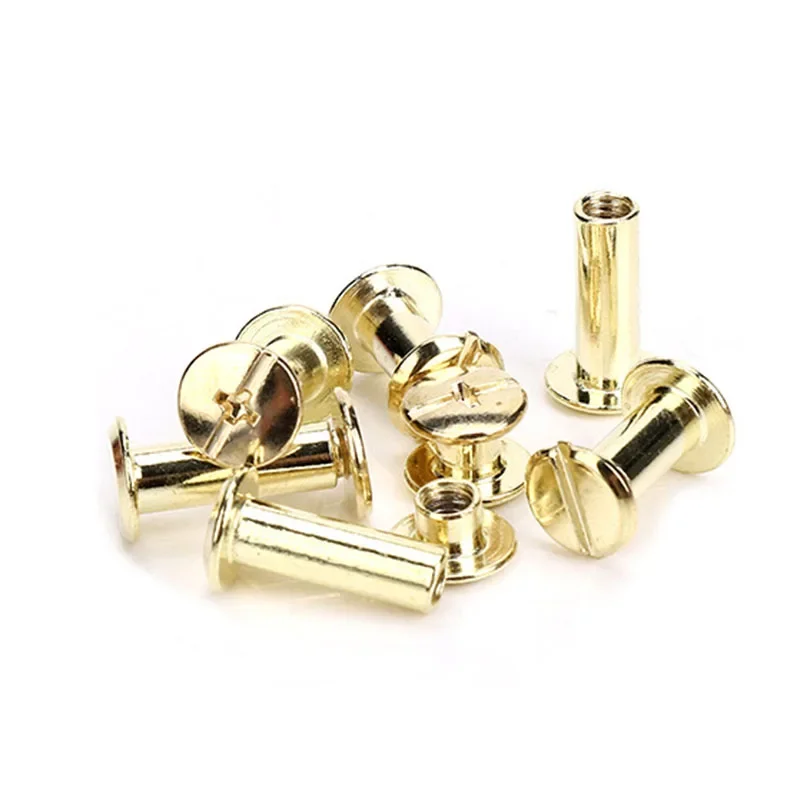 10pcs Metal Light Gold Binding Chicago Screws Nails Long Studs Rivets Leather Craft Hardware Accessories Rod Length 4~125mm