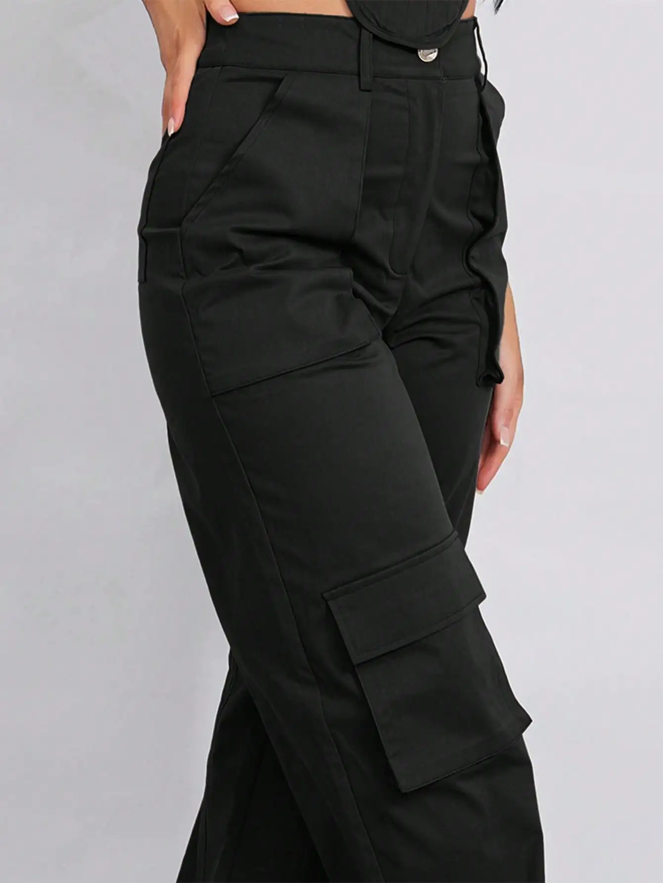 2025 Newest Women's Black Workers Pants Loose Waist Loose Y2k Straight Wide-leg Pants with Pockets Casual Streetwear