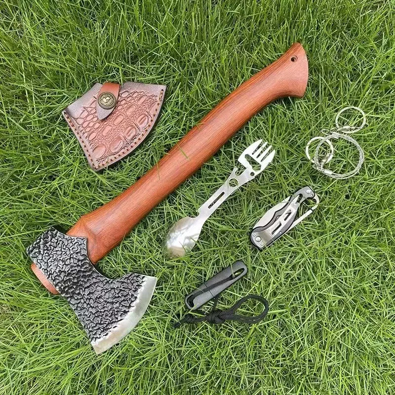 Outdoor Pattern Axe Forged Steel Camping Portable Survival Picnic Mountaineering Multi-Functional Firewood Logging Axe