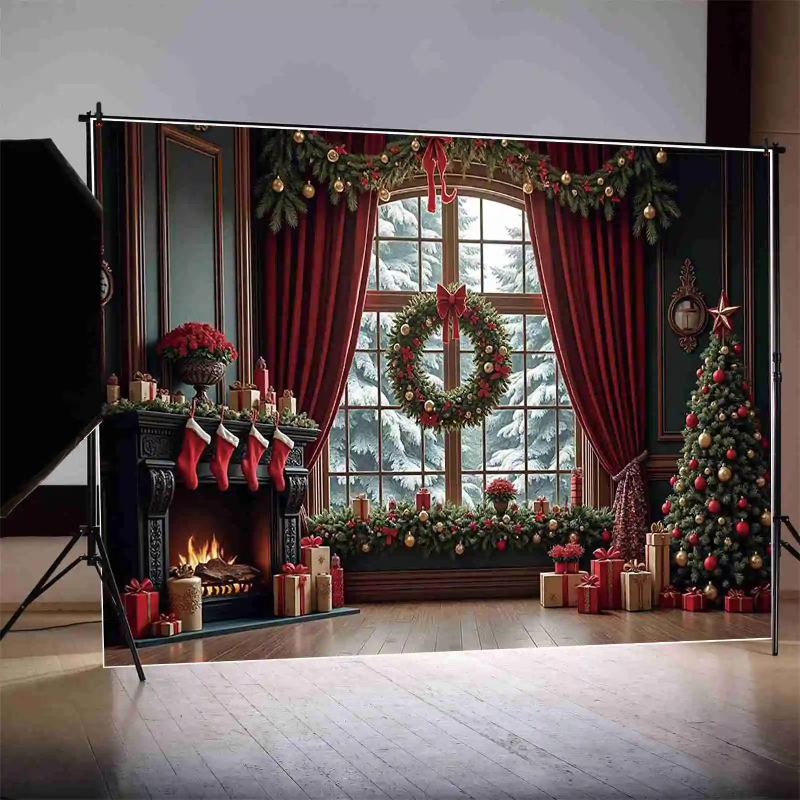 MOON.QG 크리스마스 장식 배경 사진 카펫 조명, 크리스마스 트리 포토콜 배경, 어린이 스튜디오 포토부스 소품