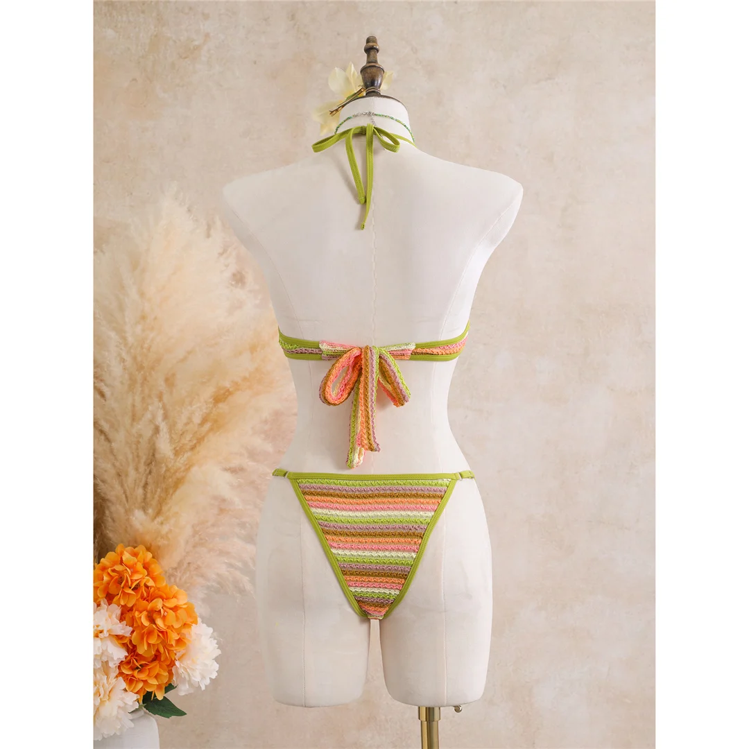 Mit Rock, gestreiftem Halterneck, V-Ausschnitt, Damen-Badeanzug, einteiliger Badeanzug, Damen-Monokini, hoher Beinausschnitt, Badebekleidung, Badeanzug, V8345. – Detail 22