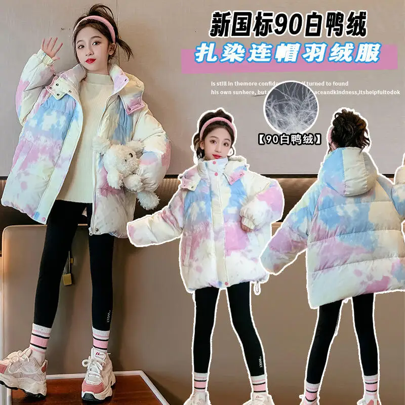 

Kawaii Girl Fashion Keep Warm Hooded Down Jacket Coat Student Winter Cartoon Casual Thicken Tops Puffer Jacket Children Clothing