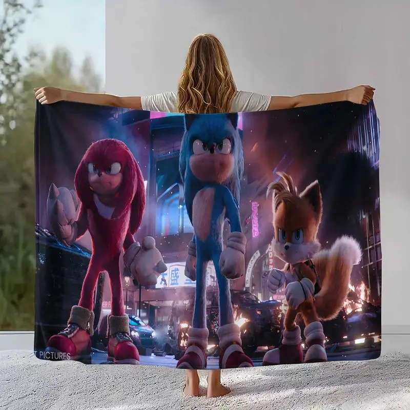 Cartoon S-Sonic Rings K-Knuckles Game Flannel Throw Blanket,Cozy Warm Blanket for Bed,Sofa,Living Room,Picnic,Camping,Home Decor