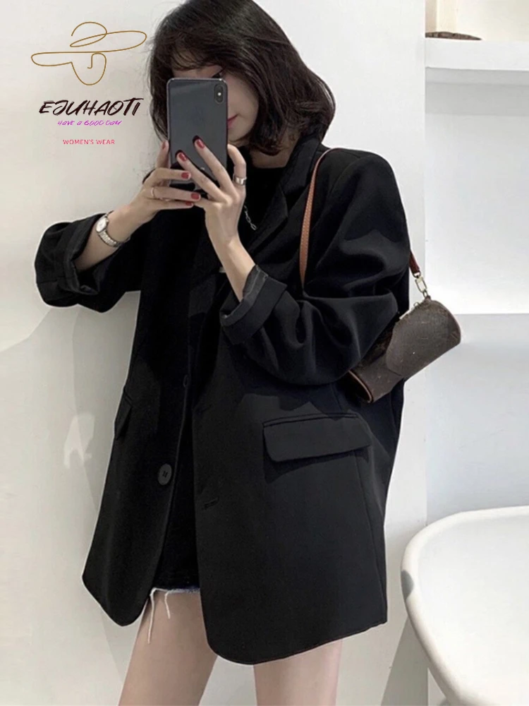 Blazer Women Korean Coat Spring New In Casual Comfort Solid Loose Clothing Fashion Elegant Office Lady Jacket Suit Tops