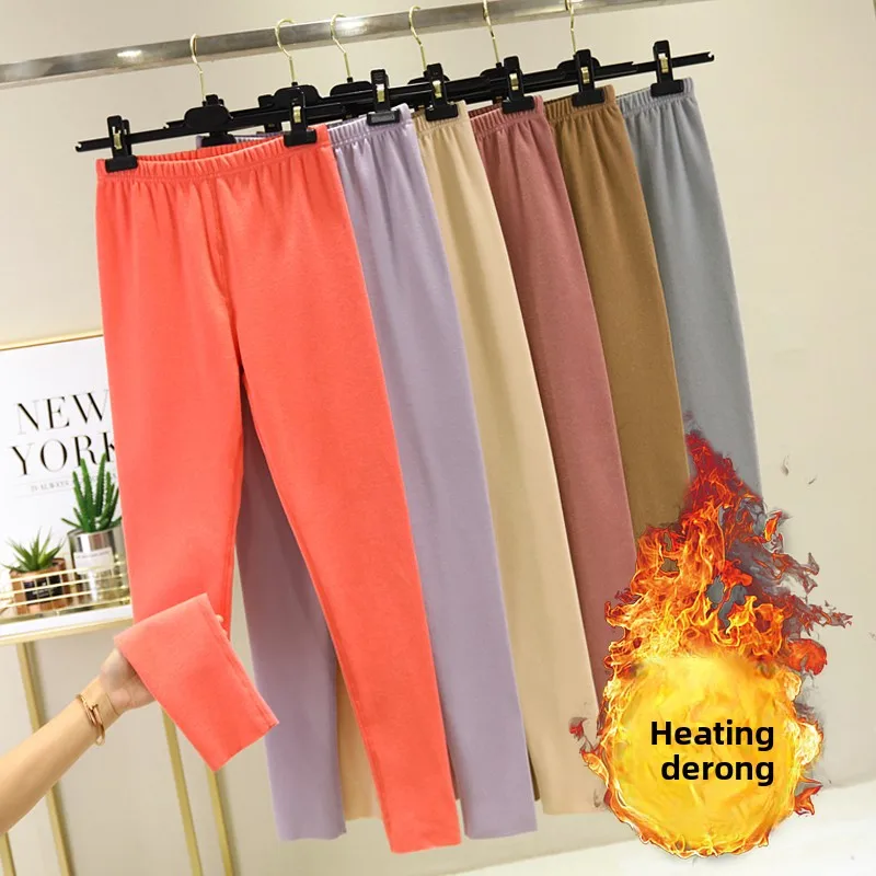 Pantalones de otoño de algodón con forro polar de terciopelo de doble cara para mujer, pantalones ajustados de capa Base, pantalones cálidos Sl de talla grande