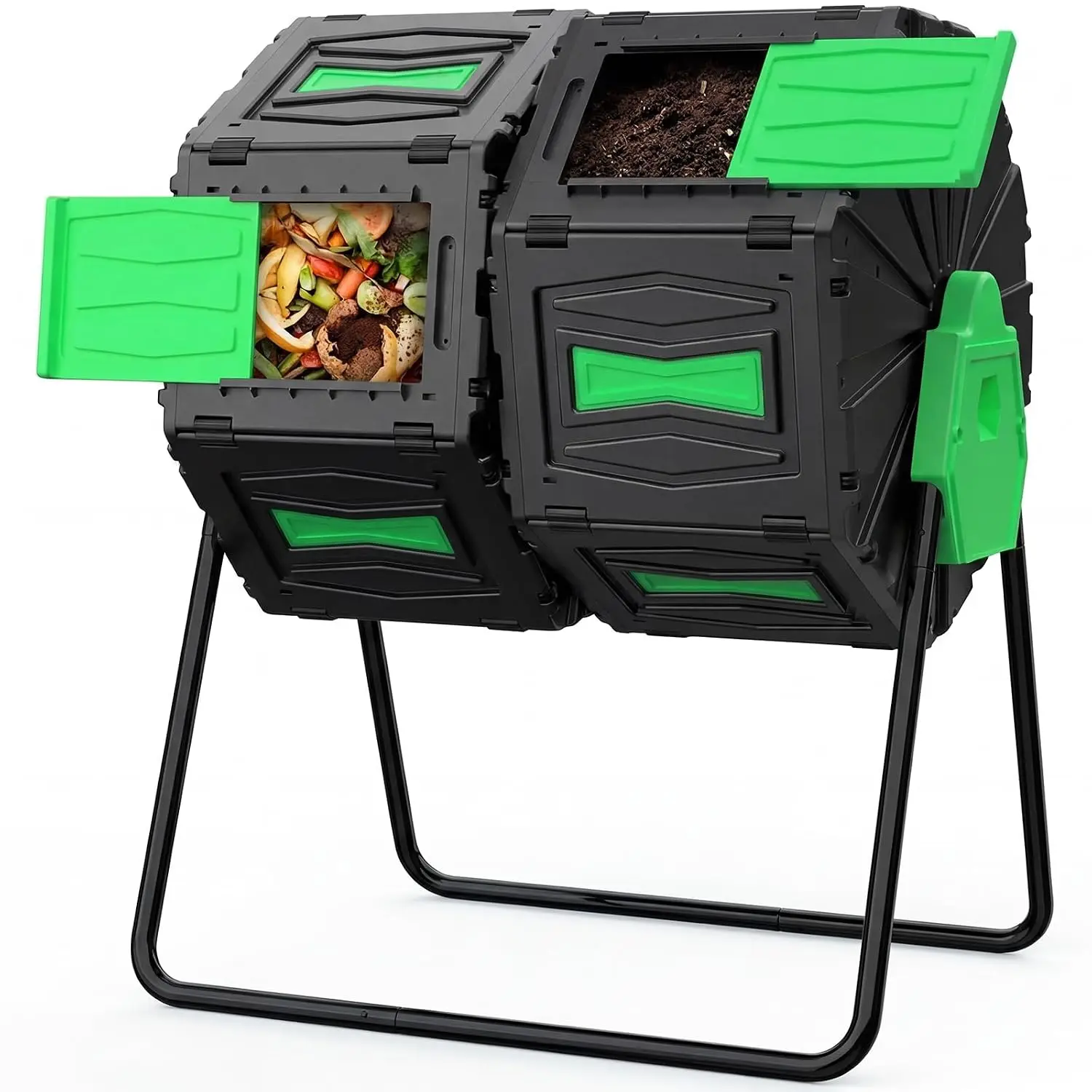 Compost Tumbler, 45-Gal Dual Chamber Compost Bins, BPA-Free Tumbling Composting Bins with 2 Sliding Doors and Metal, Customized