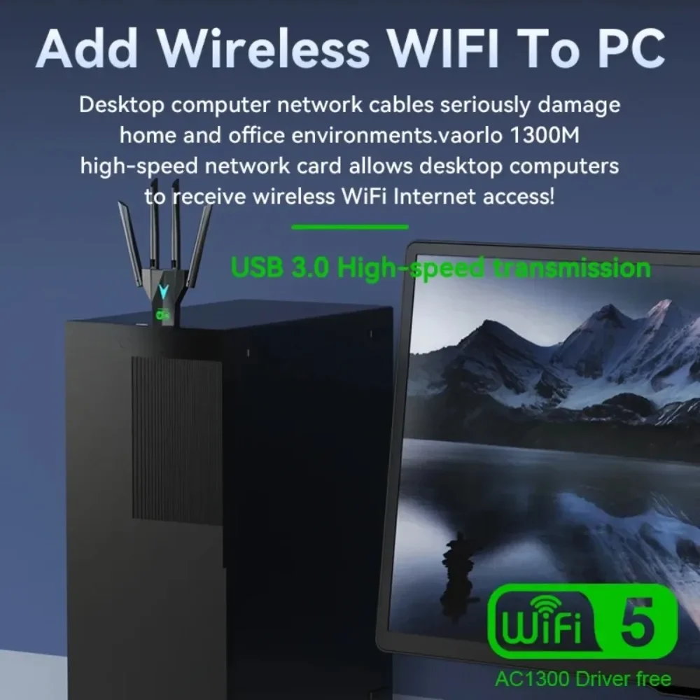 ثنائي النطاق 1300Mbps واي فاي USB محول 2.4G/5Ghz واي فاي دونغل USB3.0 802.11AC 4-هوائي استقبال لاسلكي للكمبيوتر/الكمبيوتر المحمول سائق مجاني #4