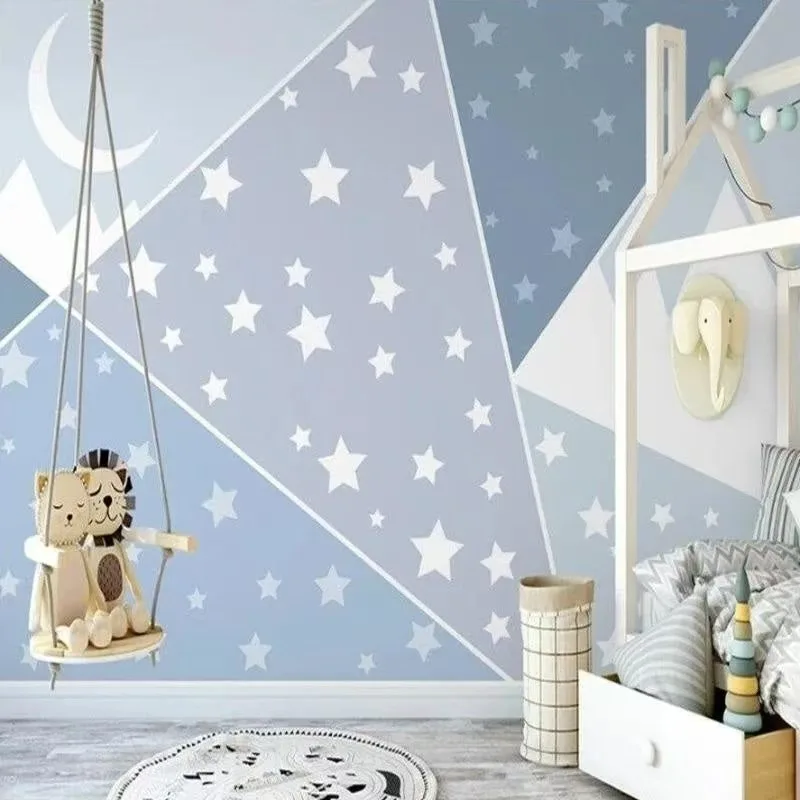 

Custom cartoon mural simple geometric starry sky children's room kindergarten background wall decoration wallpaper