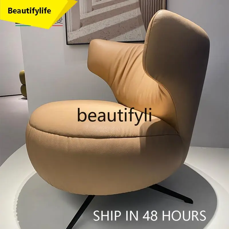 

53 Leisure Swivel Sofa Chair Genuine Leather Armrest Single Chair Living Room Creative Sofa Chair Light Luxury