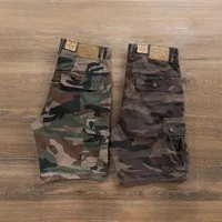 Men's Camouflage Workwear Shorts Summer Heavyweight Washed Five-Quarter Pants Retro Khaki Style Casual Mid-Length Shorts