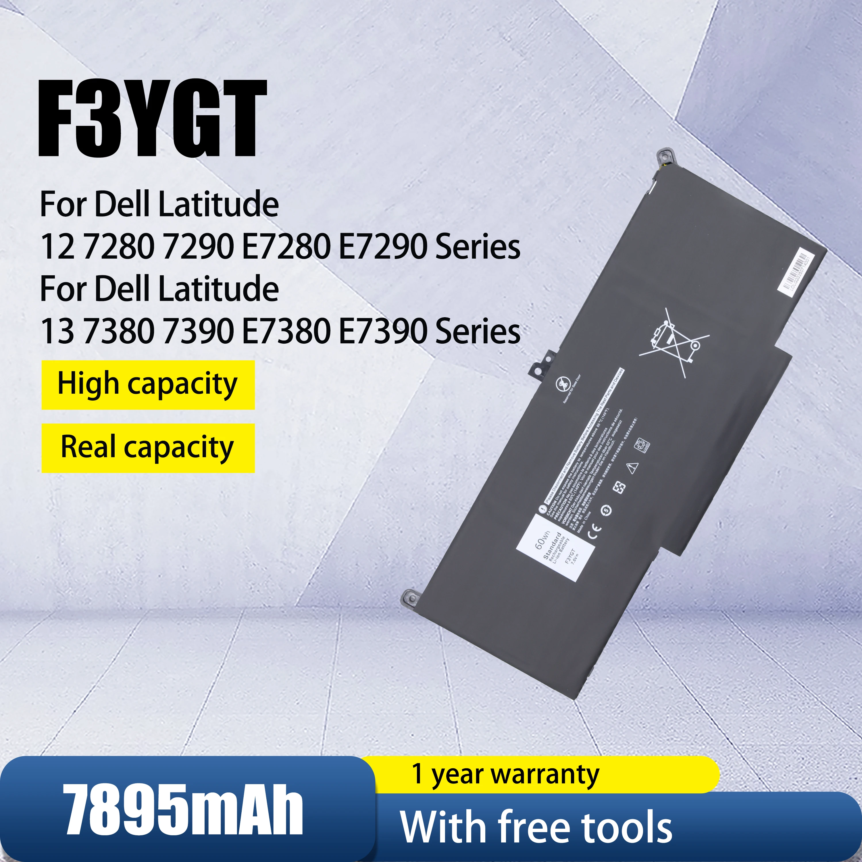 

New F3YGT Battery For Dell Latitude 7480 12 13 7000 7280 7290 E7280 E7290 E7380 E7390 7000 7380 7390 7480 7490 2X39G DJ1J0
