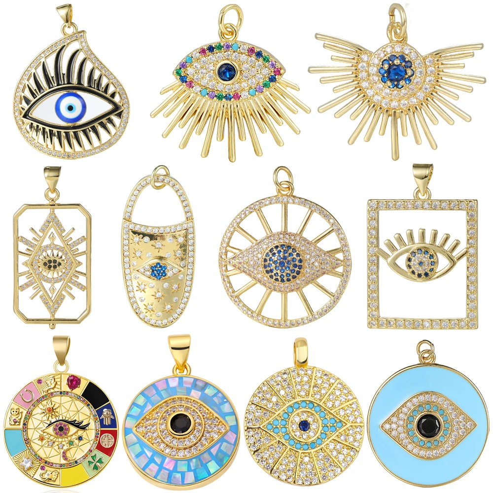 

Juya 18K Gold Plated Handmade Cubic Zirconia Enamel Fatima Turkish Greek Evil Eye Charms For DIY Luxury Pendant Jewelry Making