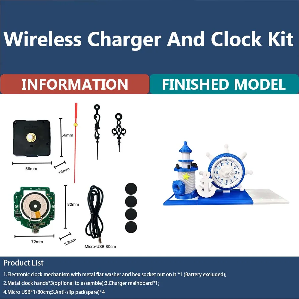 Makcosmos creative model phone charger clock combo kit by 3d printing charger hardware component clock mechanism set maker kit