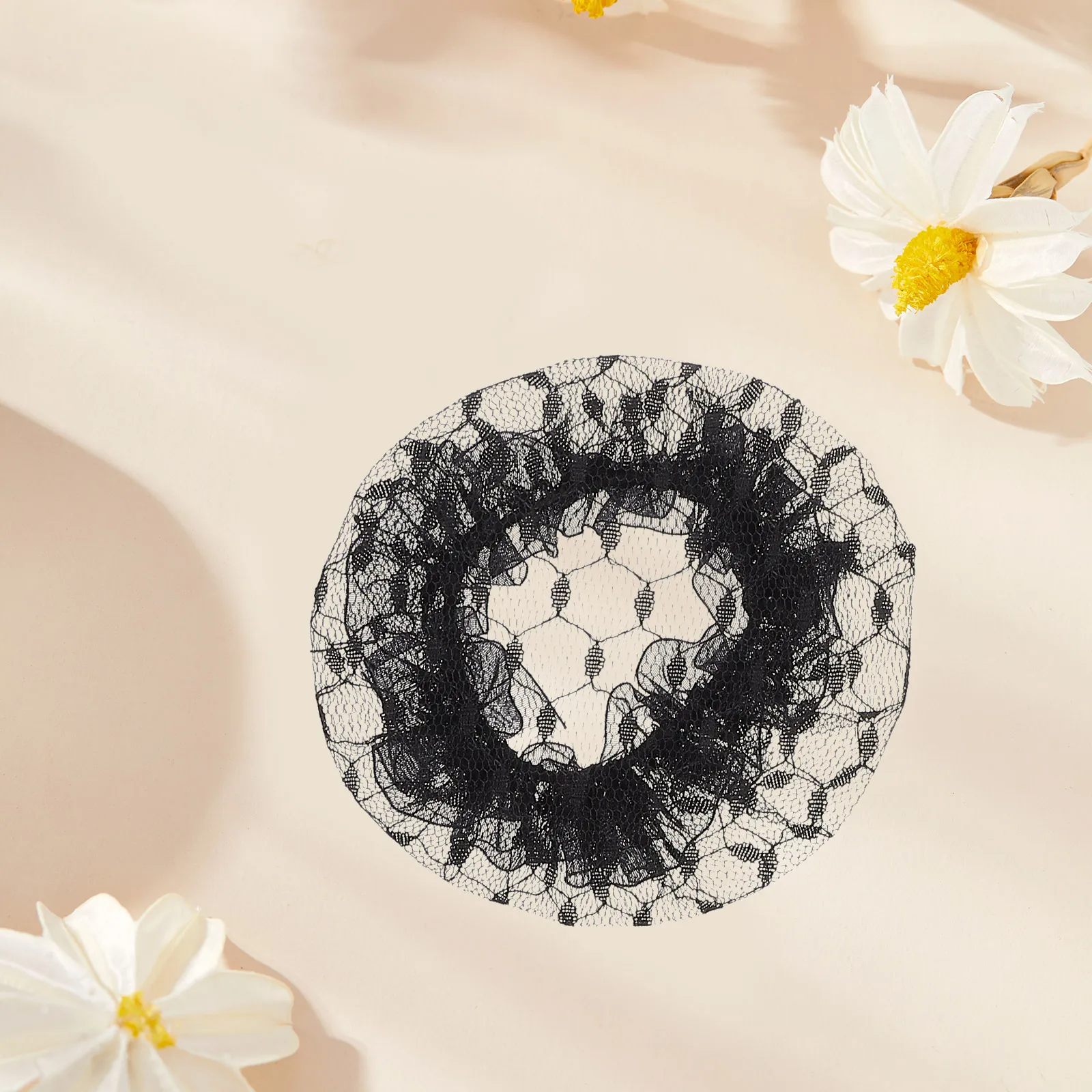 

10pcs Dance Hair Bun Holder Elastic Mesh Net Black Floral Design Breathable Reusable Bun Hair Nets for Ballet Modern Street