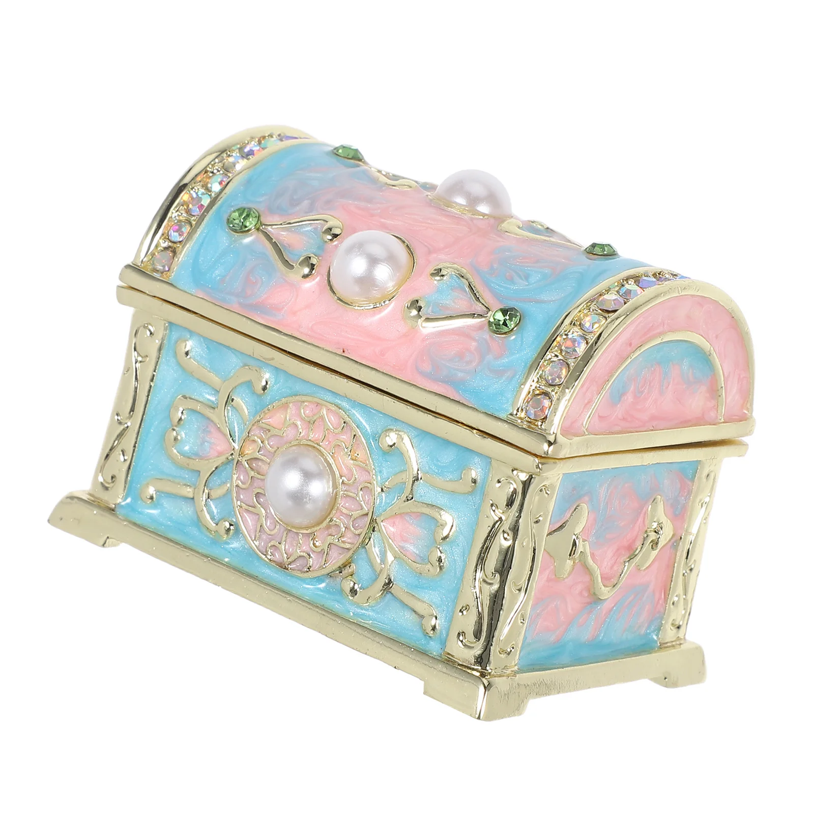 

Enamel Treasure Chest Small Vintage Jewelry Box Metal Trinket Storage Organizer Keepsake Case for Women Girls Enamel Trinket Box