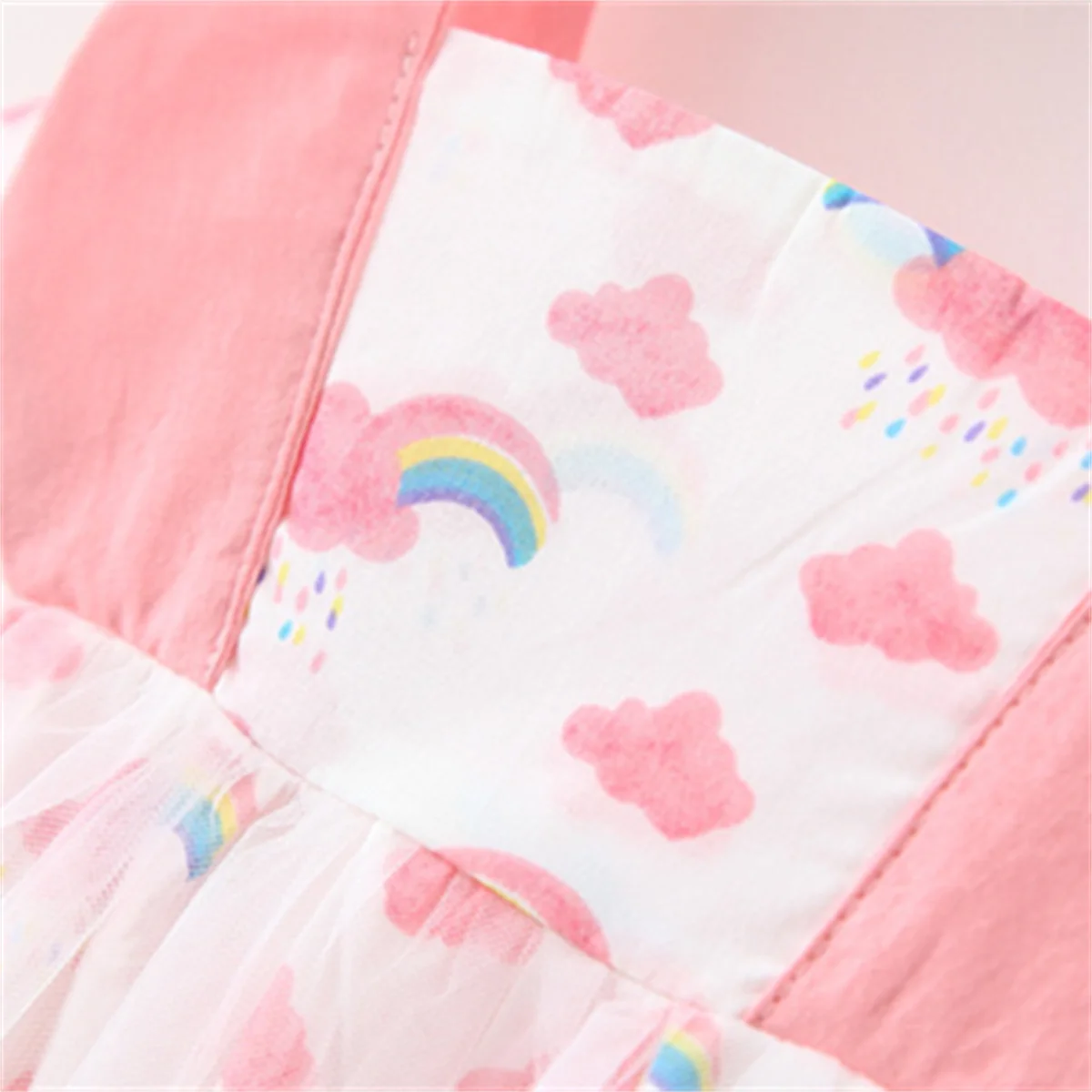 Baby Girl Summer Dress Sweet Rainbow Cloud Print Mesh Sling Princess Dress Suitable for 0-3 Years Old