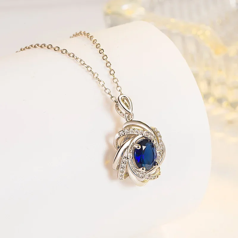 100% oro de 14 quilates origen zafiro 45 cm COLLAR COLGANTE para Mujer Collares Mujer Topacio colgante Collares piedras preciosas Bizuteria mujeres