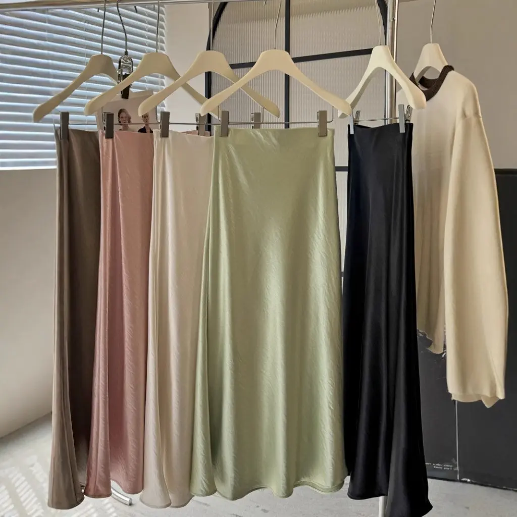 

Women's Acetate Satin Fishtail Skirt Slimming A-Line Mid-Length Draped Hip-Hugging New Style Simple Look