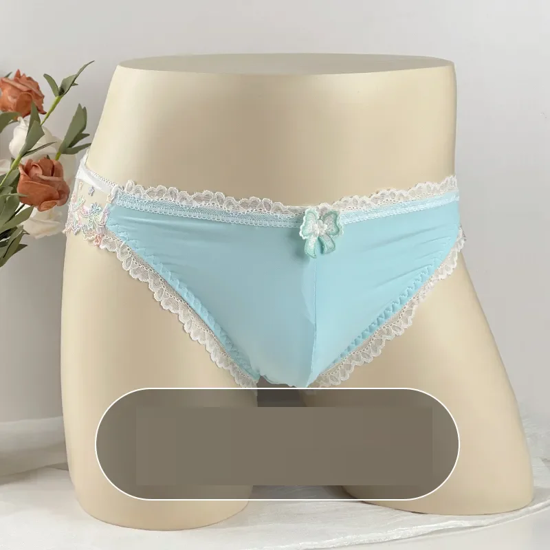 Man's Lace Hem Butterfly Embroid Sweet Briefs Sexy LGBQ Panties Cute Lolita Panty Run Tours Students FKK Party Live Show Dance