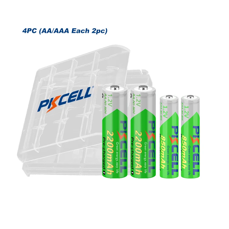 4/8/16/24 pack PKCELL 2200MAH AA Battery +AAA 850MAH 1.2V NI-MH AAA/AA Rechargeable batteries and battery Box for flashlight toy