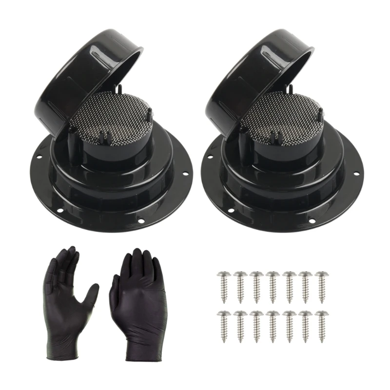 M68B Motorhome Pipe Vent Cover 2-Piece Set with Black ABS Mounting Flanges