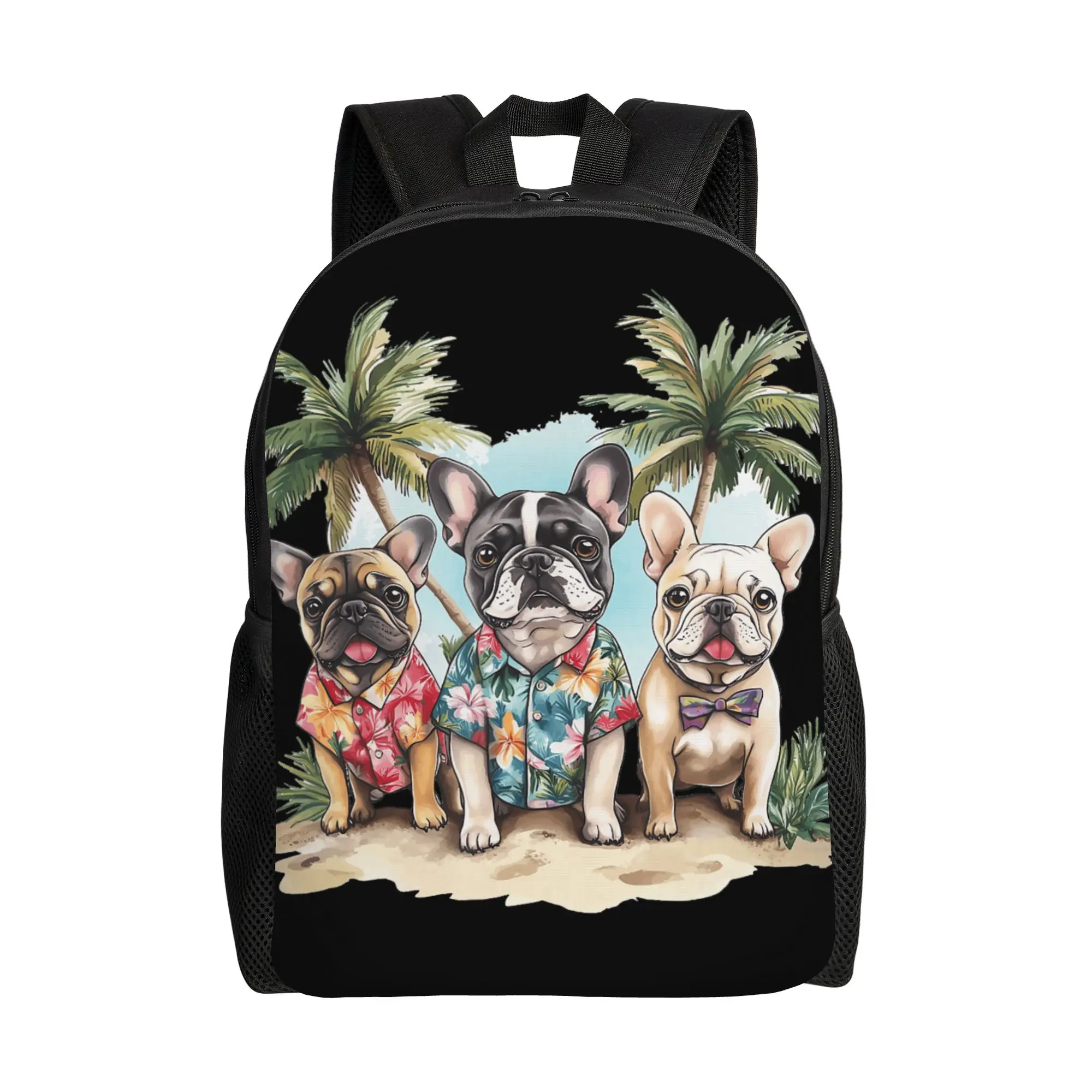 French Bulldogs In Hawaiian Tops Palm Trees Cute Dogs BeachBackpack  University Backpacks Men Cool School Bags Durable Rucksack