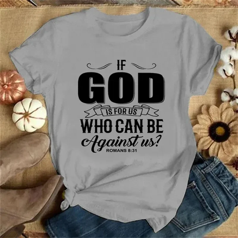 If God Is For Us Letter Printed T Shirt Women Fashion Jesus Faith God Religious Graphic Tee Shirt Casual Short Sleeve Tops