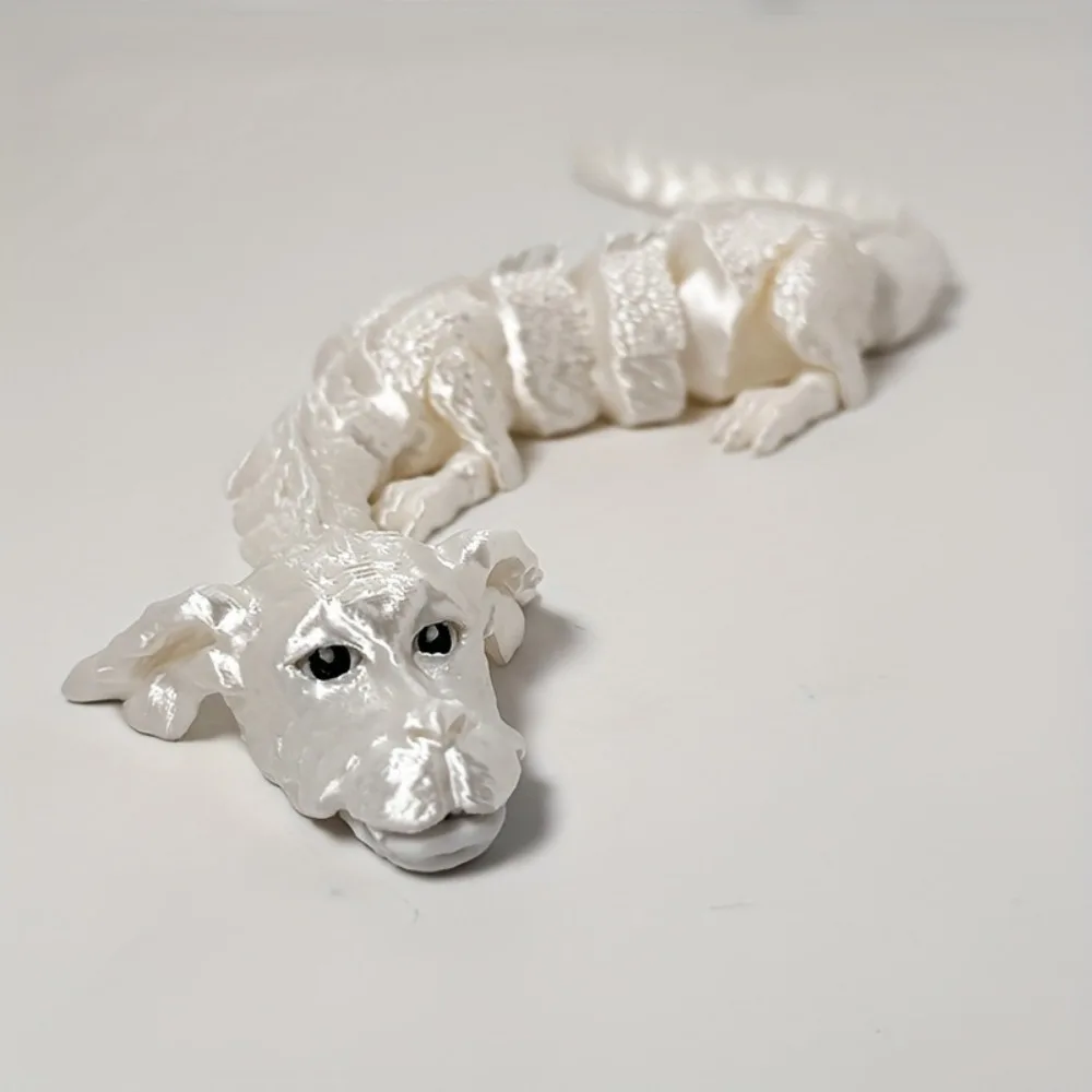 3D Printed Lucky Dragon Figurine Joint Movable Handmade Dog Head Dragon Ornament Realistic Unique Simulation Dragon Model
