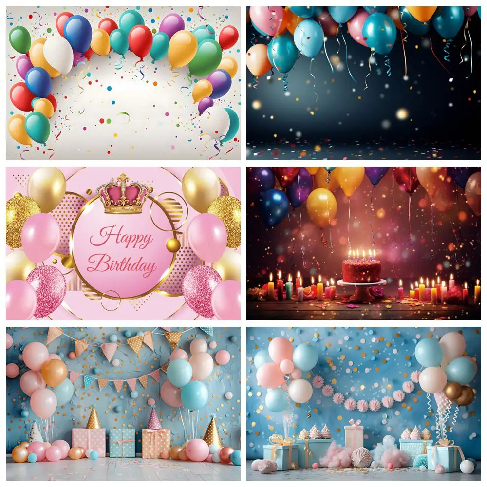 Happy Birthday Party Backdrop Balloons Newborn Baby Shower Custom Photography Background Decor Banner Poster Photostudio Props