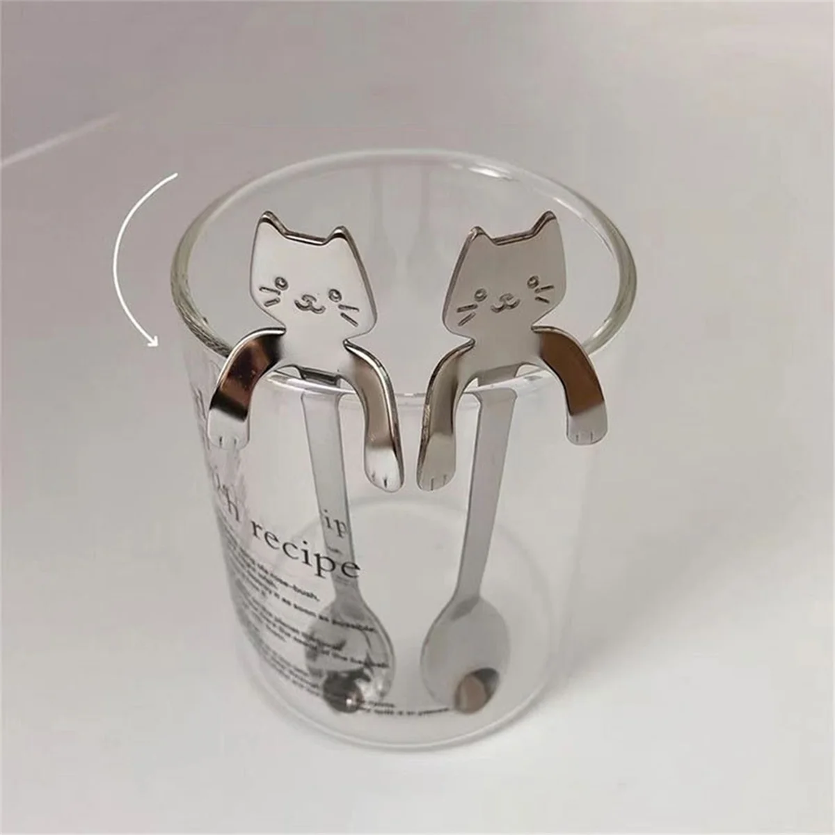 ABIY 10Pc Stainless Steel Cat Coffee Spoons Mini Cute Cat Modeling Teaspoon Ice Cream Dessert Spoon Kitchen Tableware Gadgets