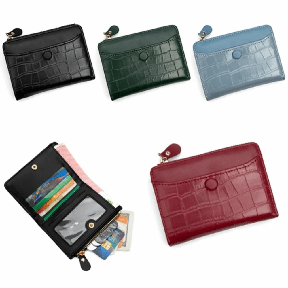 Fashion Multi-card Slots Women's Short Wallet Leather Waterproof Coin Purse Solid Color Crocodile Print Card Storage Bag