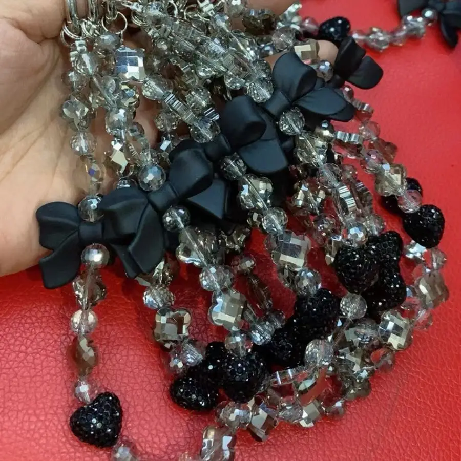 سلسلة هاتف بحبل مضاد للخسارة من سلسلة القوس الأسود DIY، سلسلة قصيرة من إكسسوارات الموضة لحقيبة اليد والمفتاح