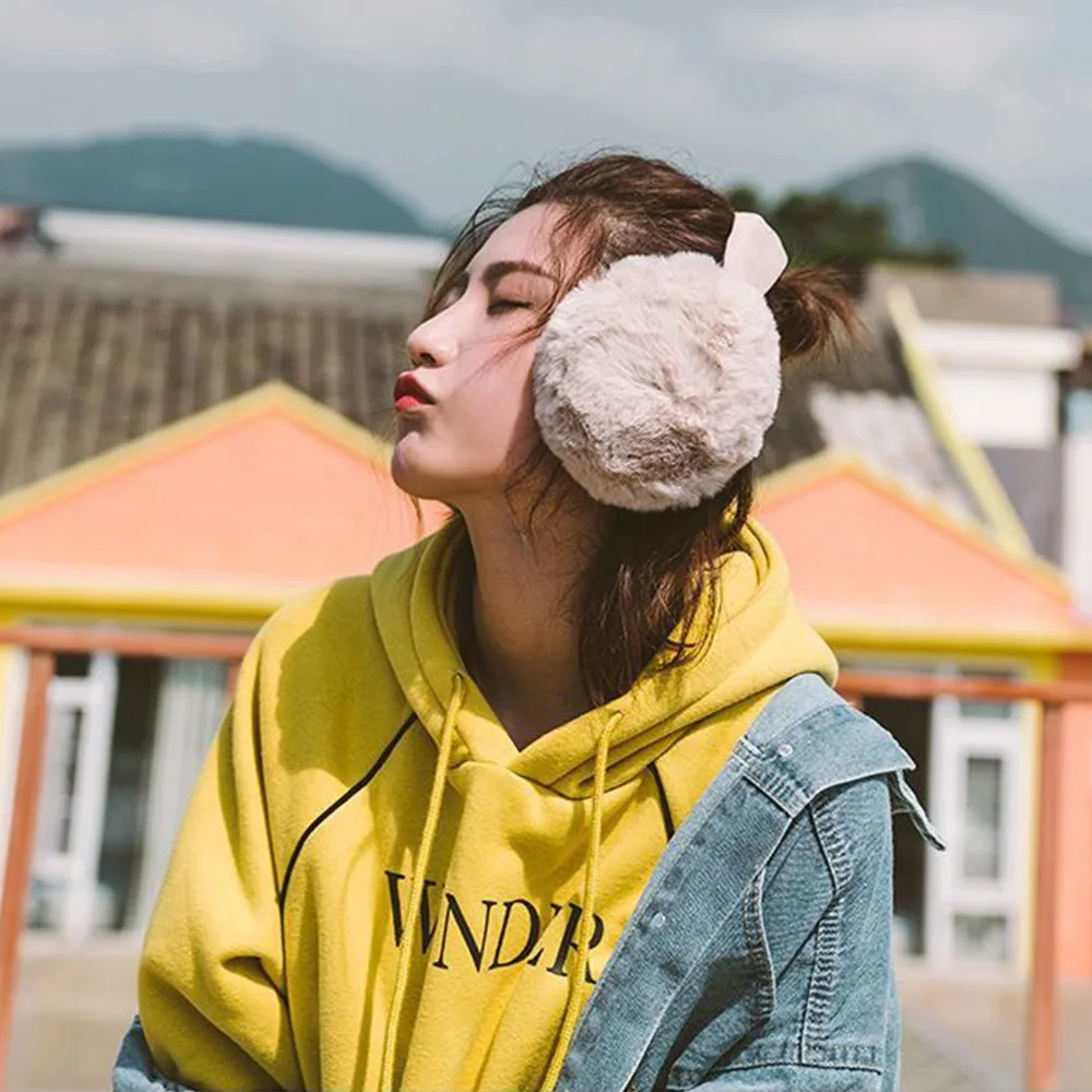 Orejeras de aro de pelo de Color sólido, cubierta de oreja de moda, orejeras plegables suaves, orejeras de protección contra el frío al aire libre, calentador de oídos de felpa para mujer