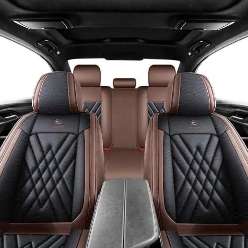 

Durable 5-Piece Leather Car Seat Covers – Waterproof, Anti-Slip, Custom Fit for SUV, Sedan (Black-Brown)