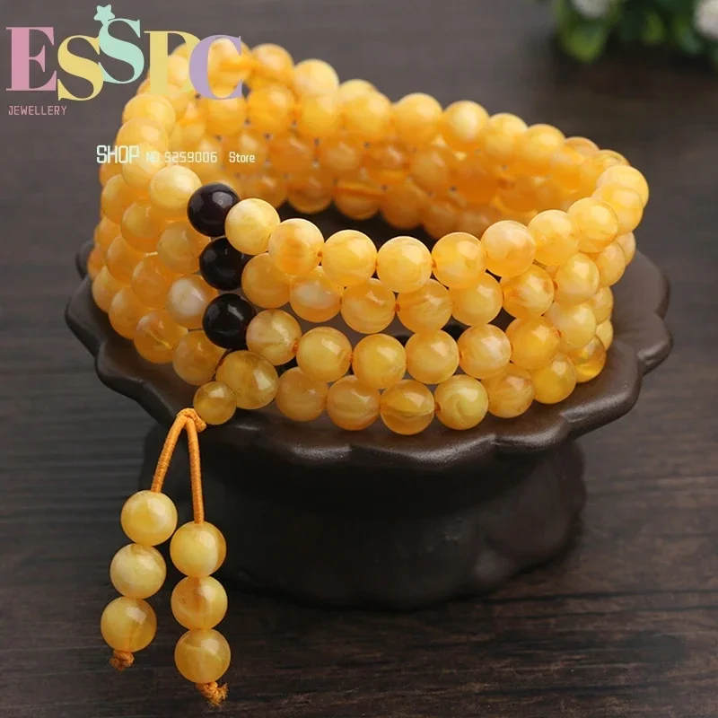 3A Natural Golden Rutilated Quartz 6mm 108 Prayer Mala Tea Crystal Beads Men or Women Yoga Bracelet Necklace Meditation Jewelry