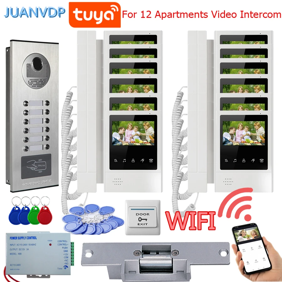 

For 12 Foors Tuya Smart Video Intercom System 4.3 Inch Video Wifi Monitor Intercom Door bell Electronic Doorman with Camera Kit