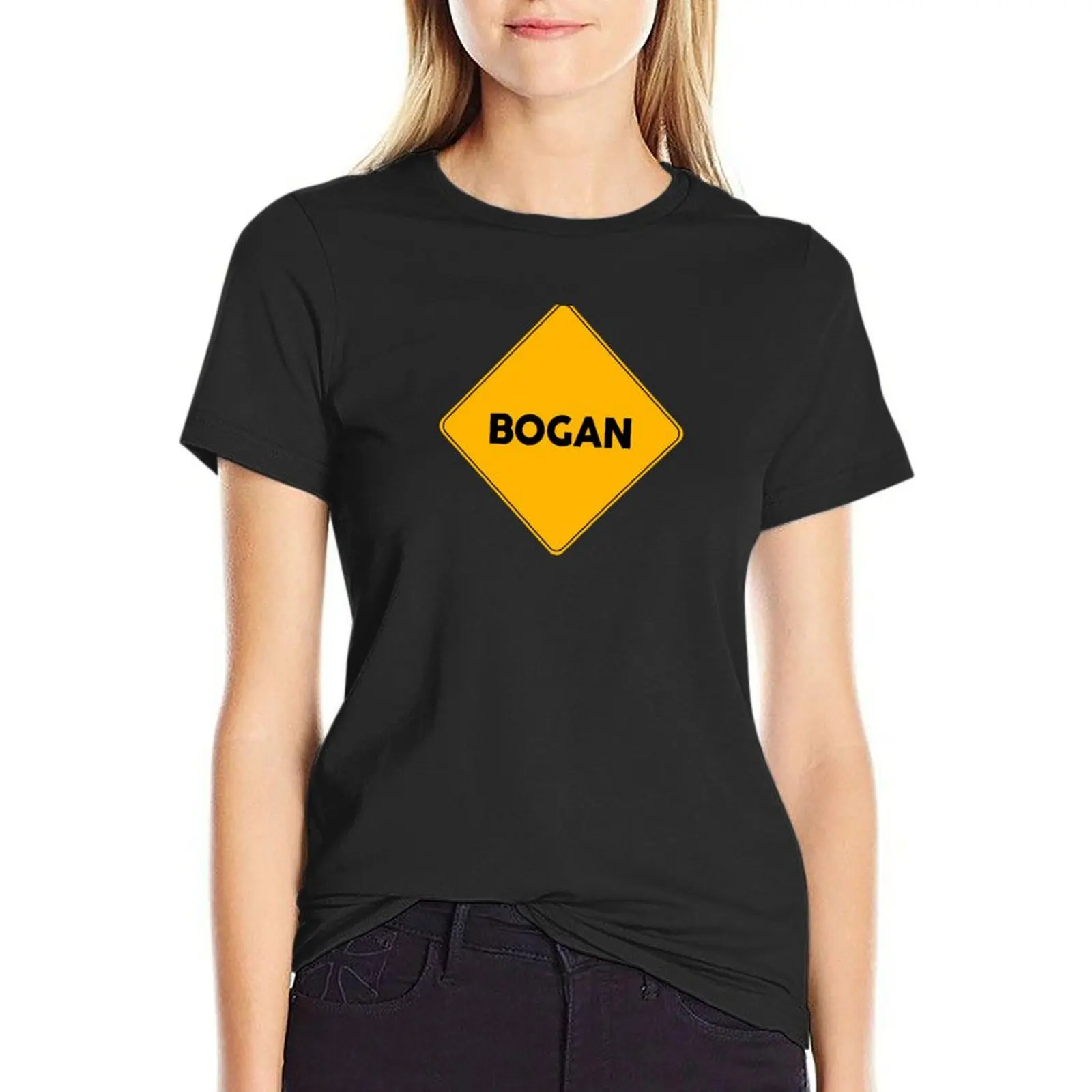 

Bogan Yellow Road Sign T-Shirt kawaii clothes cute tops funny Womens clothing