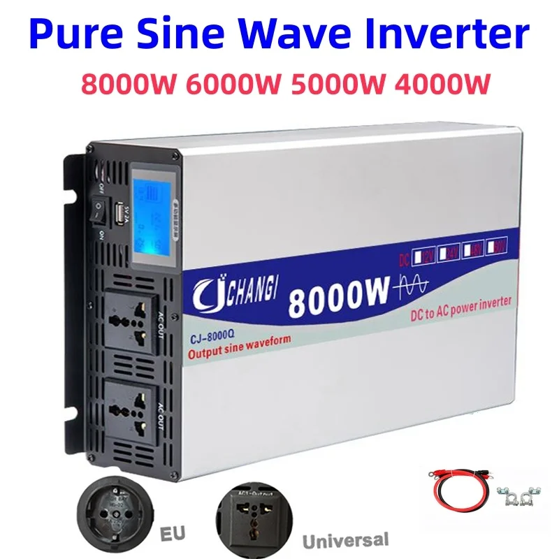 Inversor de Onda Senoidal Pura com Usb Inversores Solares para Carros Conversor de Exibição Multifuncional 8000w 6000w 5000w 12v 220v 120v 4000w 10kw