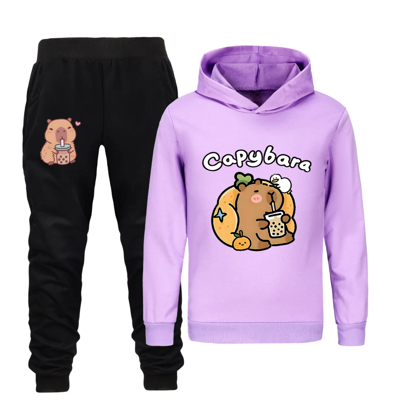 Capybara Print Clothes Suit Fashion Hoodie Pants 2Pcs Set Kids Sportsuit Boy's Causal Outfits Baby Girl's Casual Uniform Sets 3
